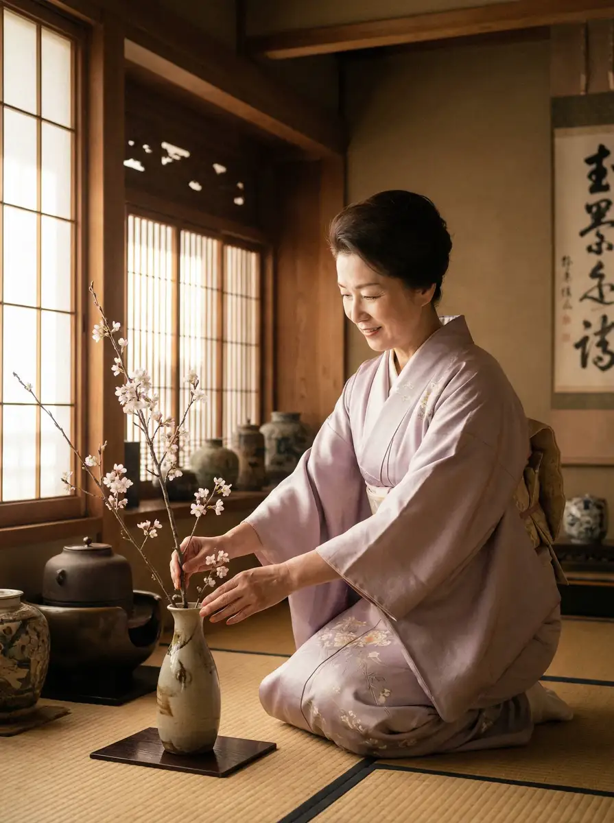 一位优雅的 51动漫-高清视频|视频资源 在和室中插花